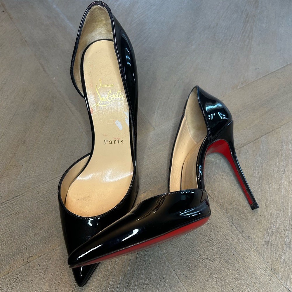 Christian Louboutin Black Iriza patent sexy formal homecoming date gala 100 mm - Picture 5 of 9